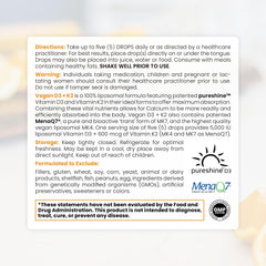 Pure Therapro Rx vegan D3 and K2 label detail showcases liposomal D3 and K2