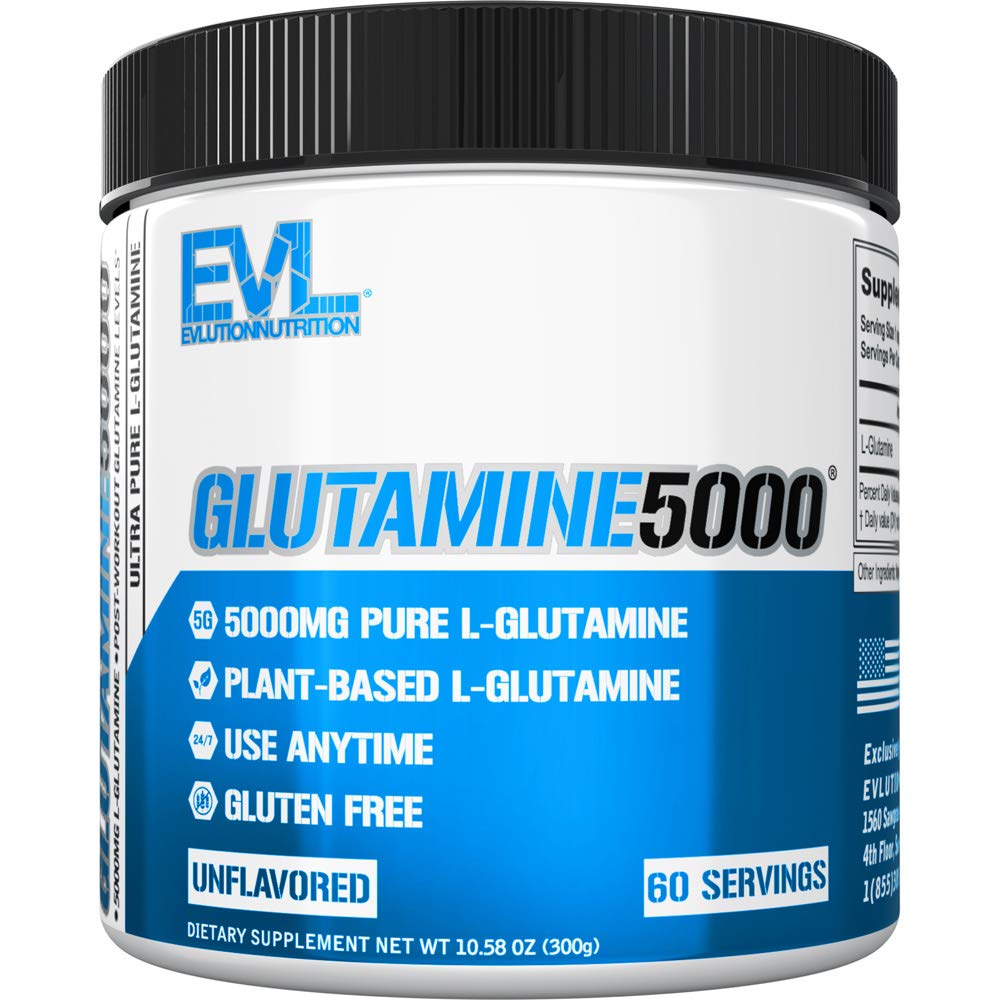 Pure vegan L-glutamine powder, 5g per serving, unflavored - EVLUTION Nutrition