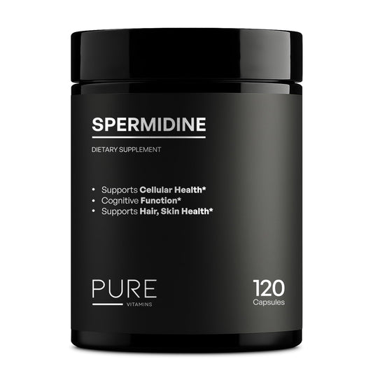 Bottle of Pure Vitamins Spermidine Supplement with 120 capsules and 1000mg Wheat Germ Extract