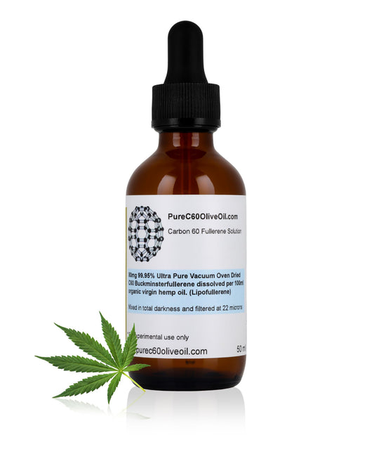 PureC60 Buckminsterfullerene hemp seed oil bottle 50ml
