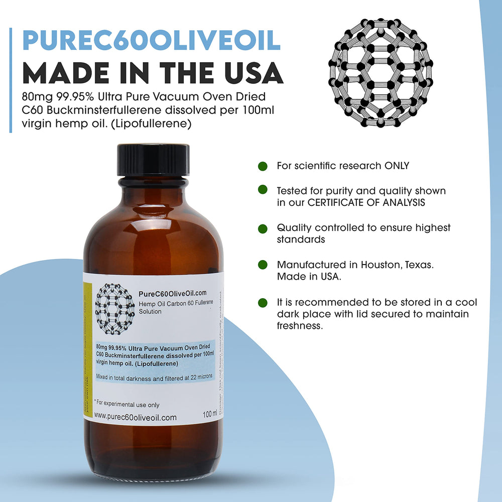 Ingredients label for PureC60OliveOil Carbon 60 Hemp Seed Oil