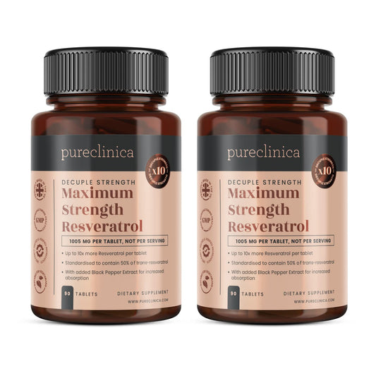 Pureclinica 1000mg Resveratrol - 180 tablets in 2 bottles (90 tablets each)
