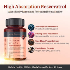 Pureclinica high-strength resveratrol 3-month supply packaging