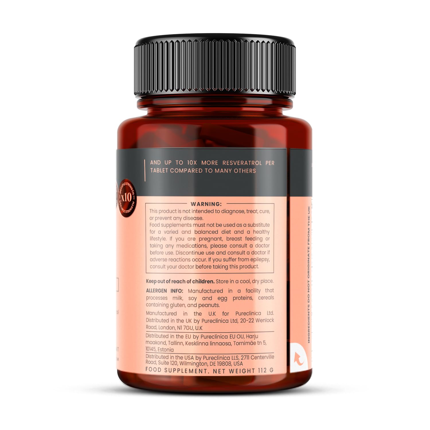 Pureclinica resveratrol bottle with label and seal