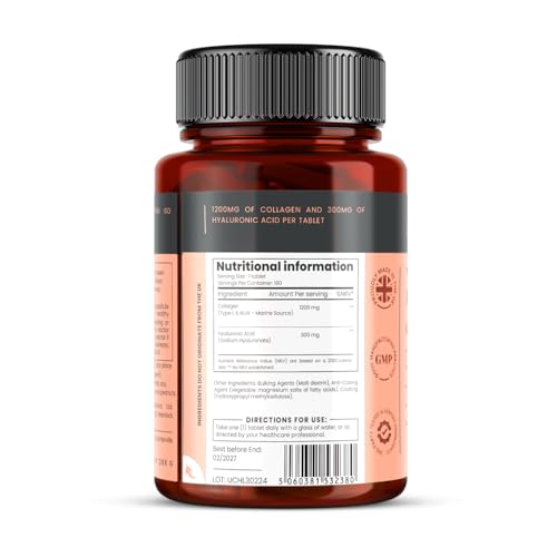 Close-up of UltraColl dosage: 1200mg collagen and 300mg hyaluronic acid per serving