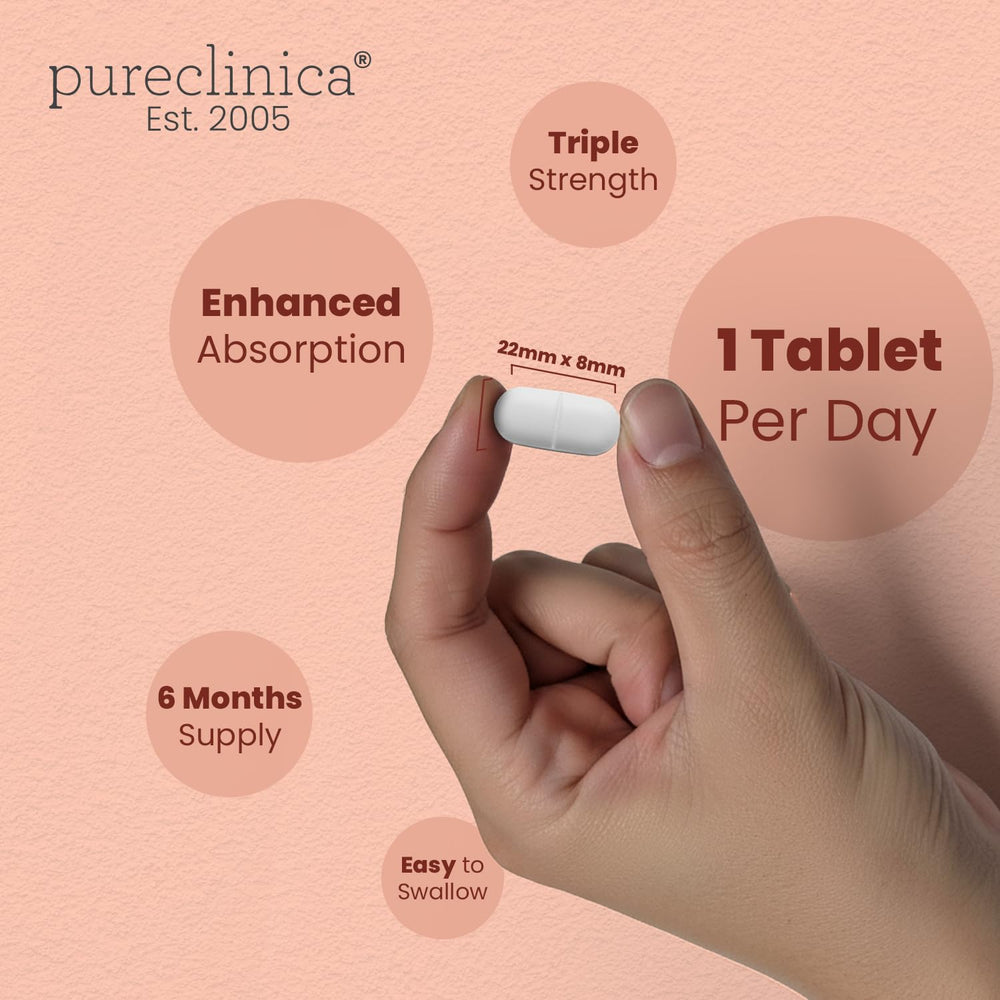 Bottle label close-up showing 1200mg collagen and 300mg hyaluronic acid per tablet