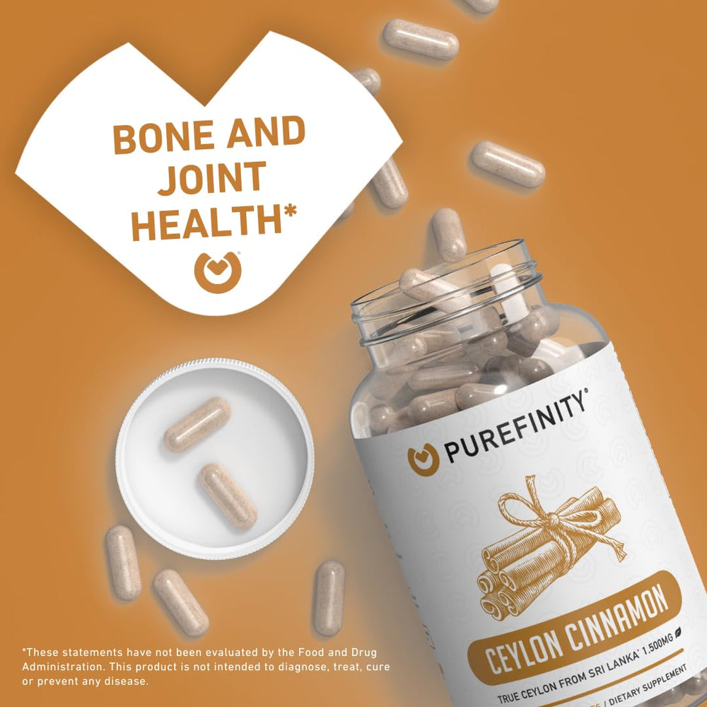 Per-pack information for PUREFINITY Cinnamon capsules showing 1500mg