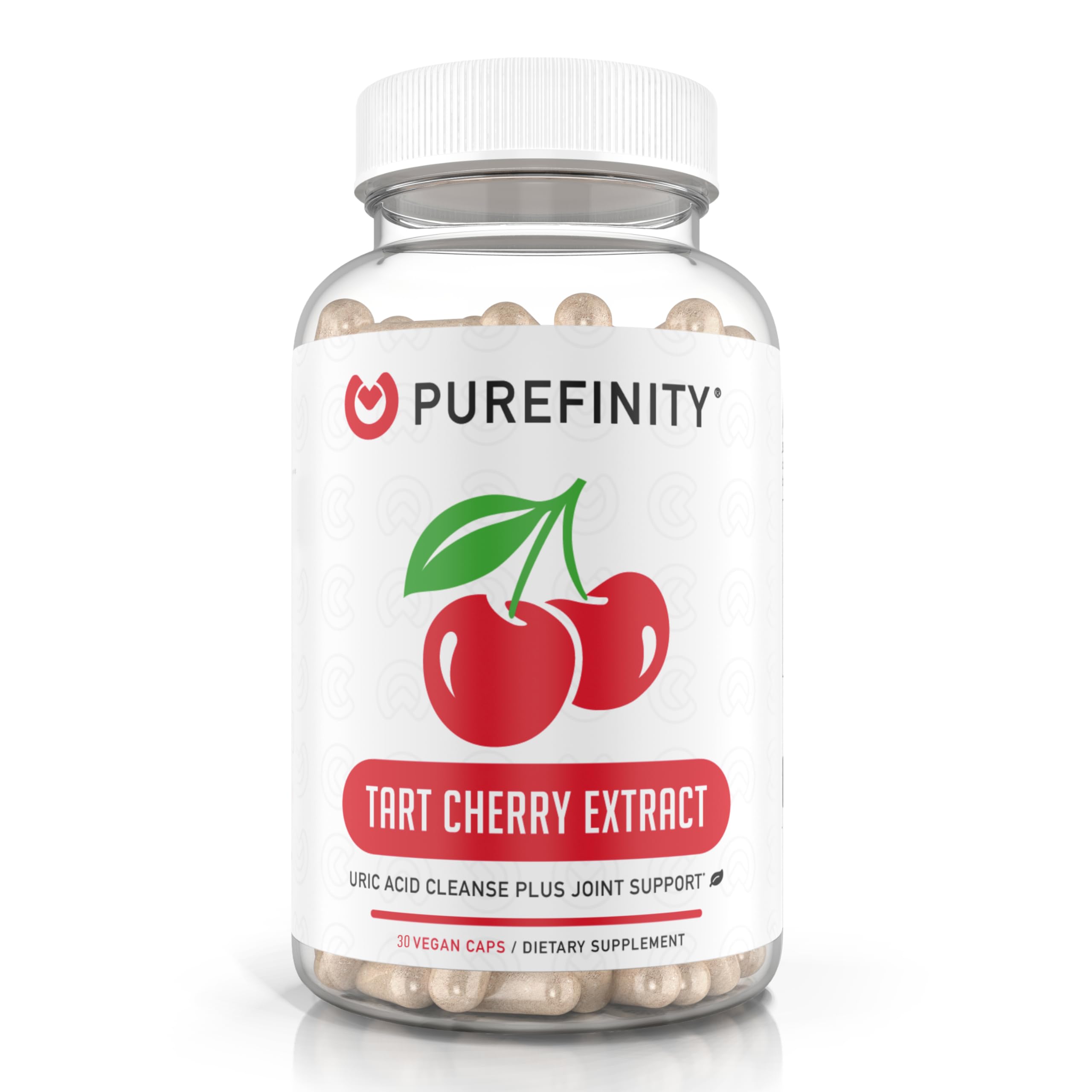 Front view of PUREFINITY Tart Cherry Capsules bottle