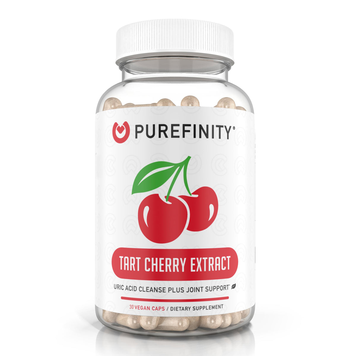Front view of PUREFINITY Tart Cherry Capsules bottle