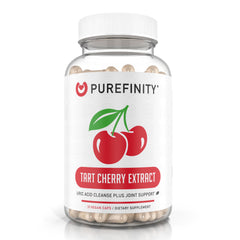 Front view of PUREFINITY Tart Cherry Capsules bottle