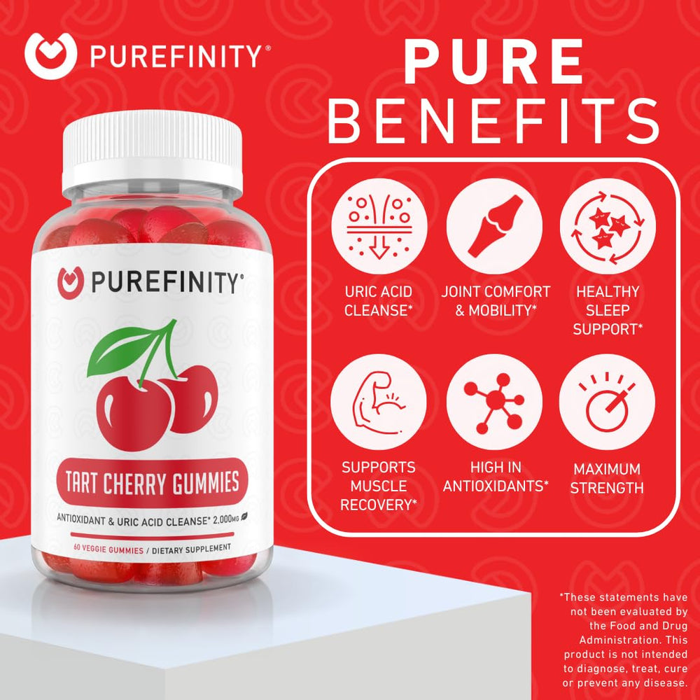 Vegan and gluten-free PUREFINITY Tart Cherry Gummies label