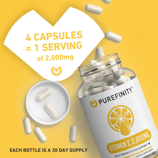 Back of PUREFINITY Vitamin C bottle showing supplement facts
