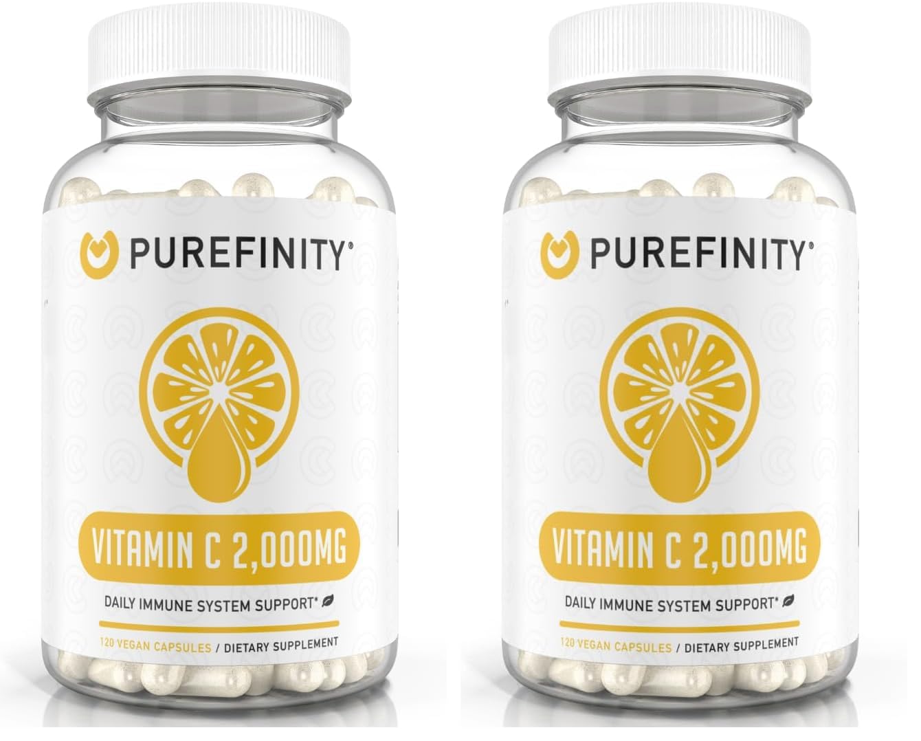 Front view of PUREFINITY Vitamin C 2000mg capsules bottle