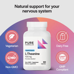 Bottle label showing 100 mg L-Theanine per capsule