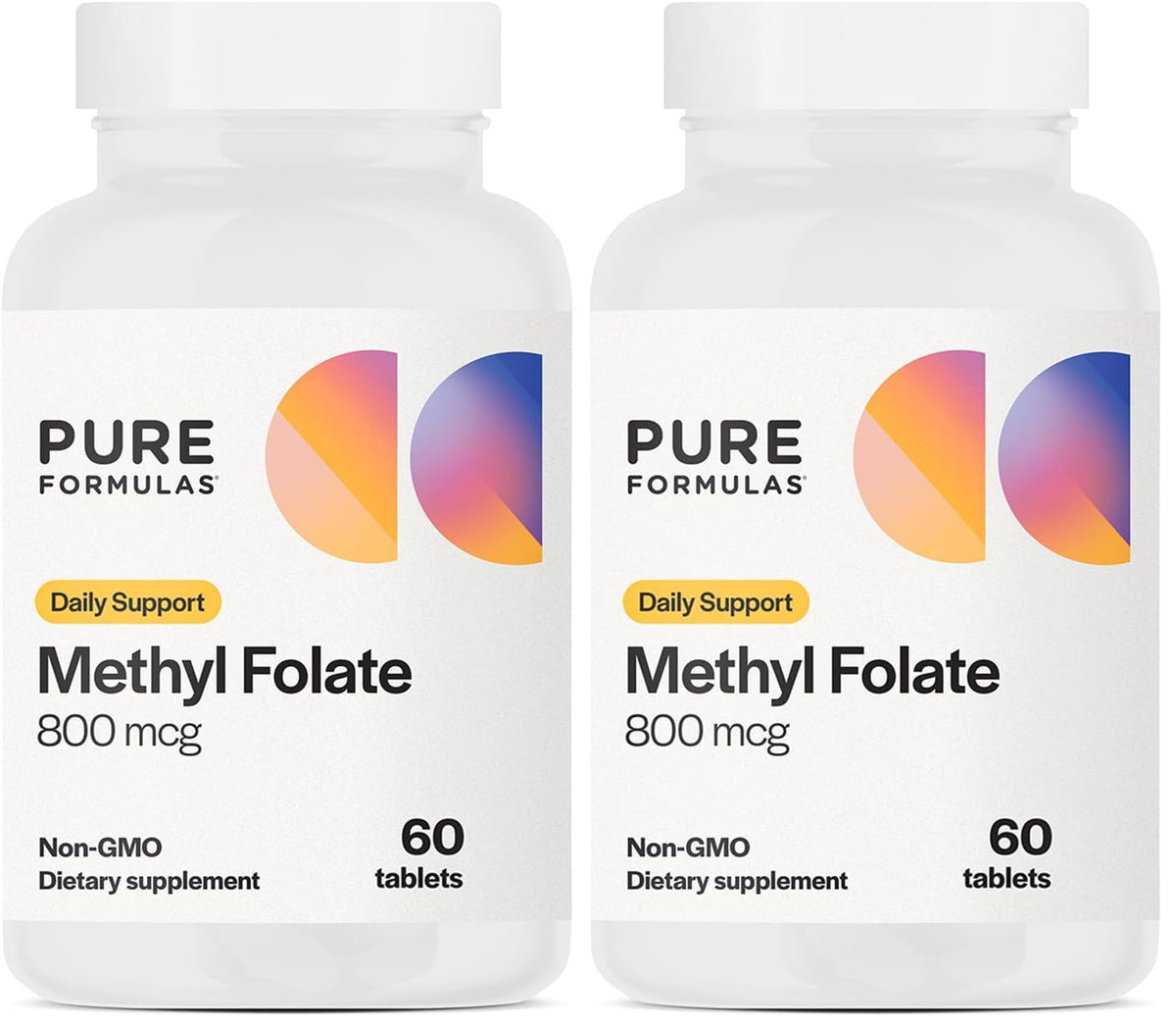 Front view of PureFormulas Methylfolate 800 mcg bottle with pack of 2