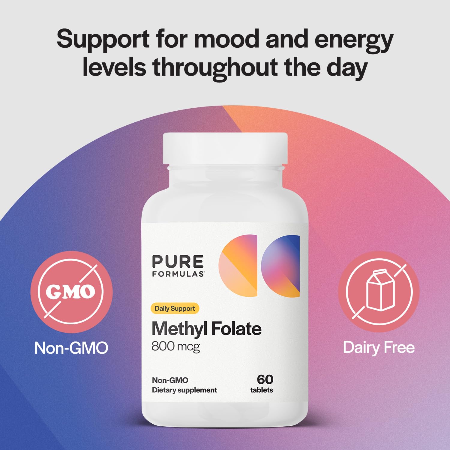 Close-up of PureFormulas Methylfolate 800 mcg tablets