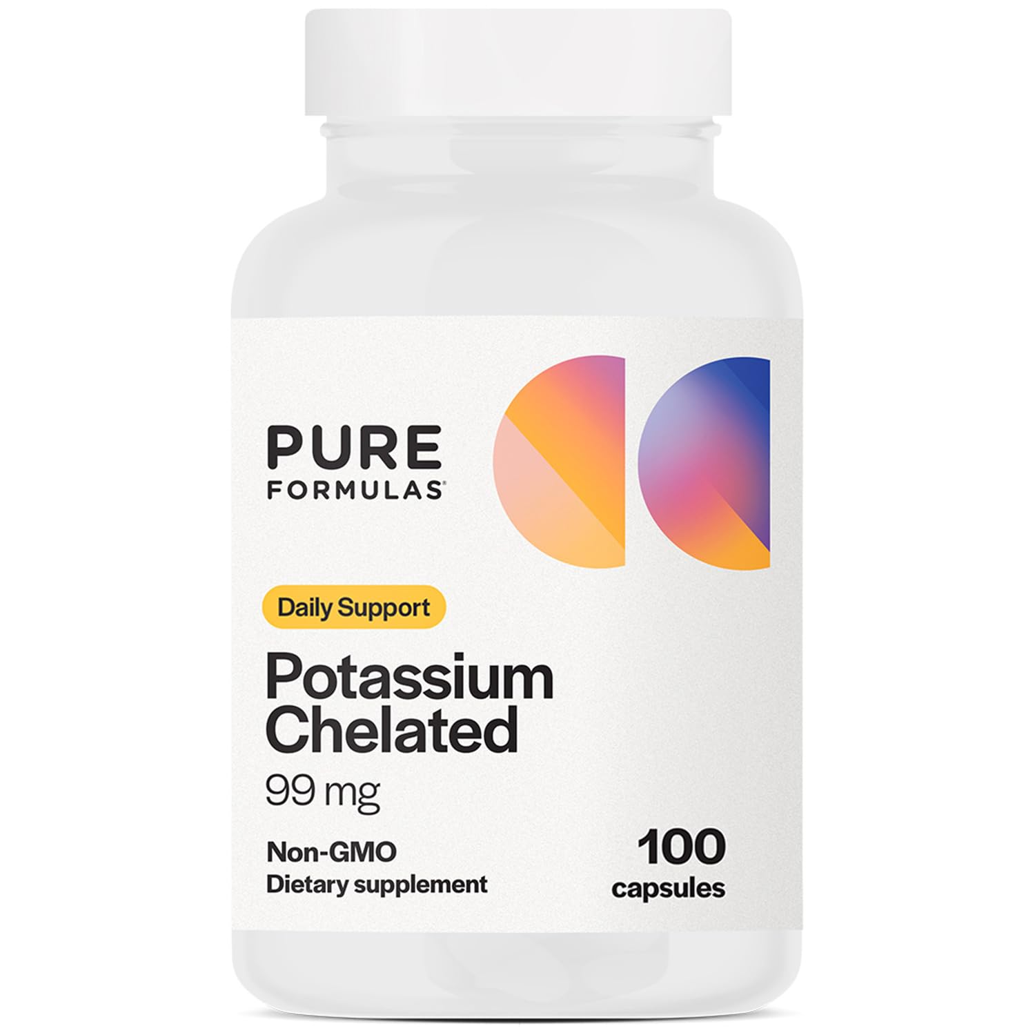 Bottle of PureFormulas Potassium 99 mg chelated capsules