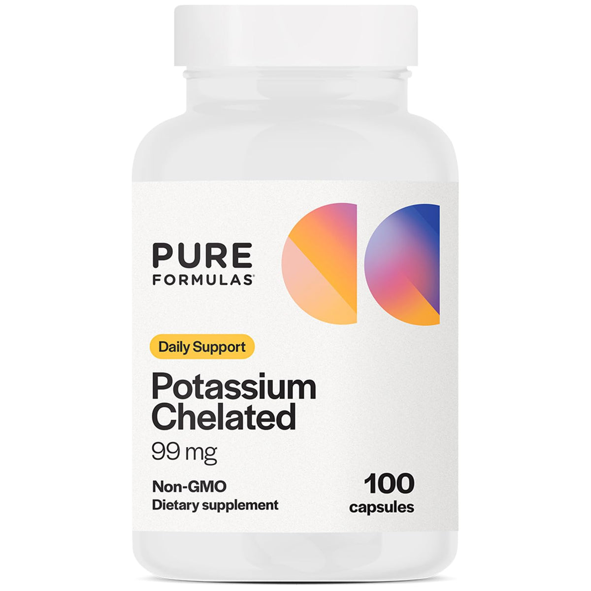 Bottle of PureFormulas Potassium 99 mg chelated capsules