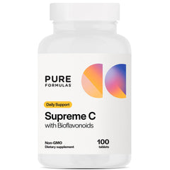 PureFormulas Supreme C front packaging showing product name and tablet count for clarity