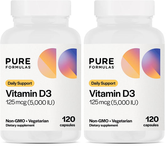 Front view of PureFormulas Vitamin D3 5000 IU bottle