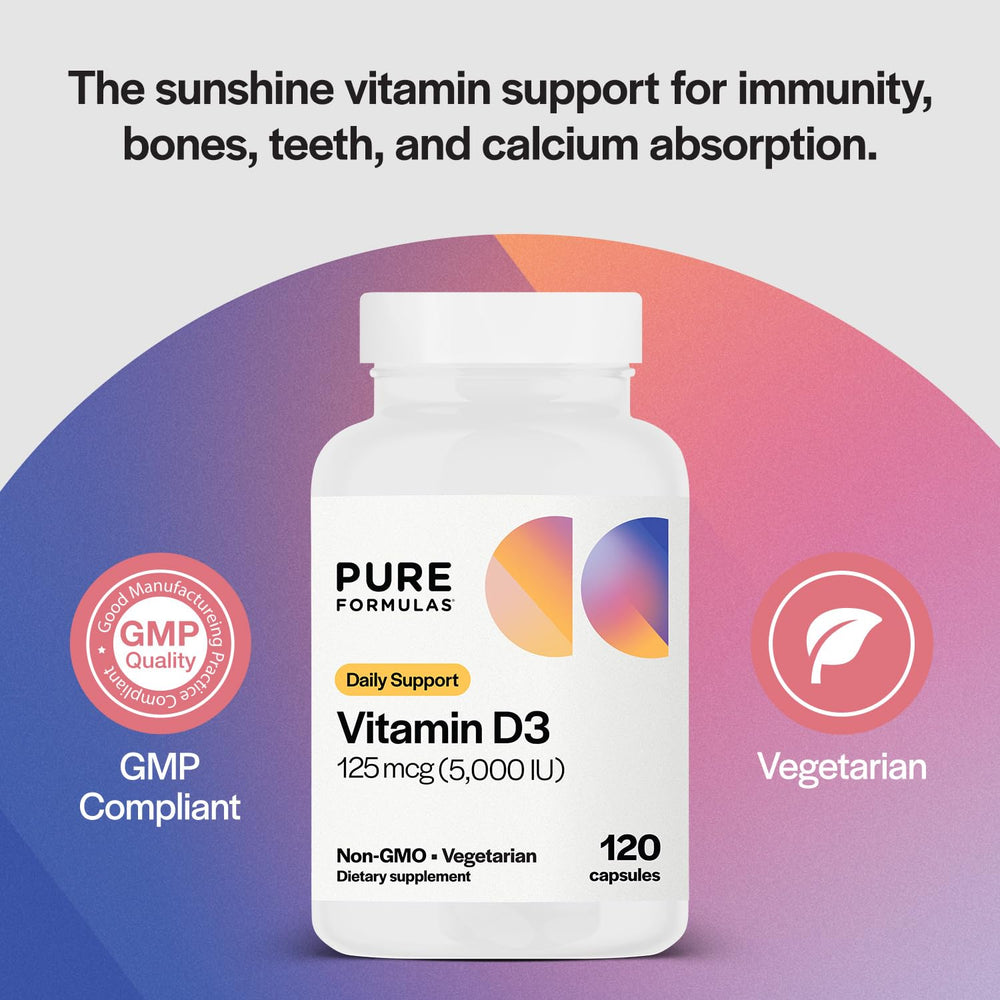 Label showing Vitamin D3 5000 IU (125 mcg) information