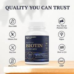 Nutrition facts label for Puregen Biotin