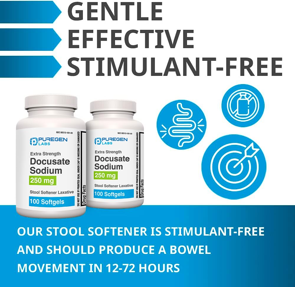 Puregen Labs Docusate packaging box with product info.