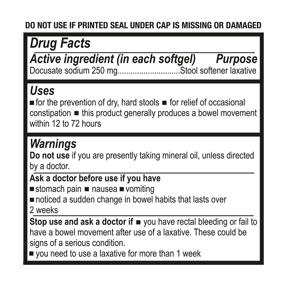 Puregen Labs Docusate softgels packaging showing convenient dosing.