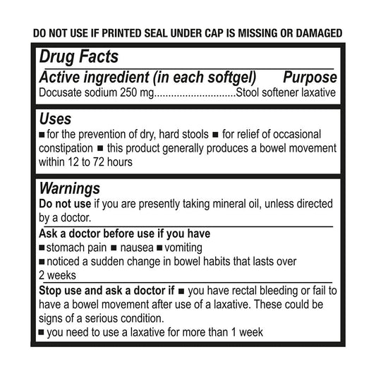 Puregen Labs Docusate softgels packaging showing convenient dosing.