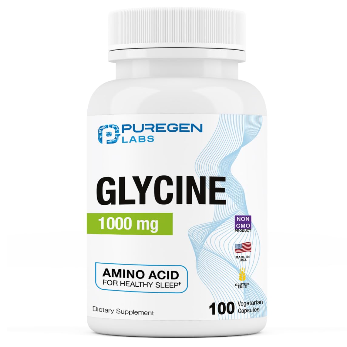 Puregen Labs Glycine 1000mg bottle – front view