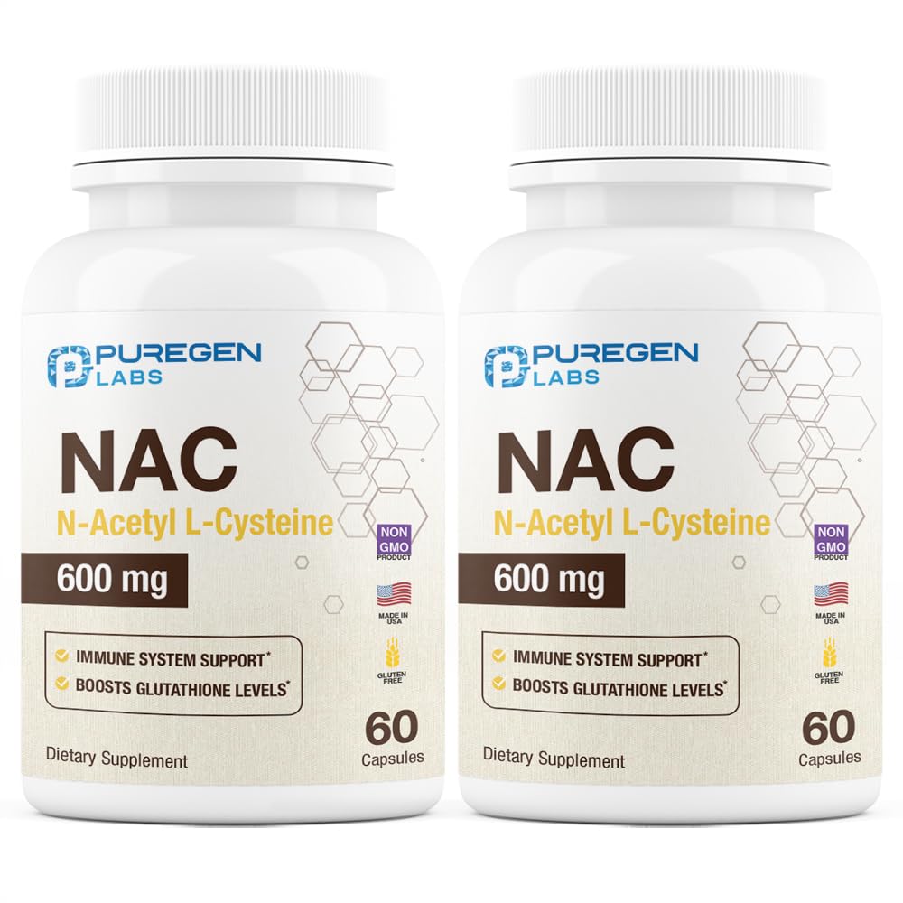 Puregen Labs N-Acetyl-L-Cysteine 600mg bottle and capsules