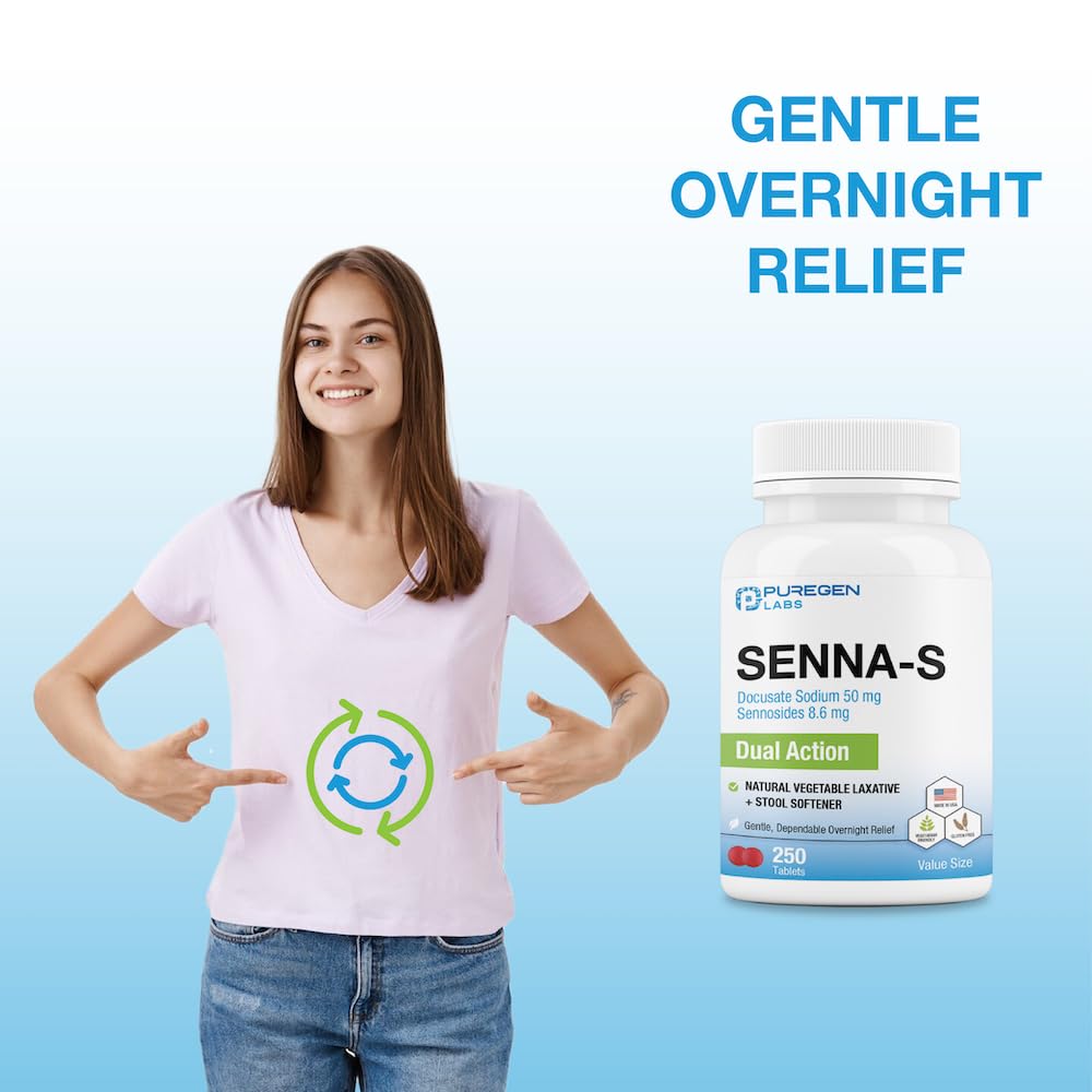 Puregen Labs Senna-S label detail highlights sennosides and docusate.