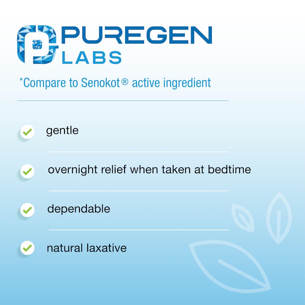 Puregen Labs Senna-S pouring a glass of water beside tablets.