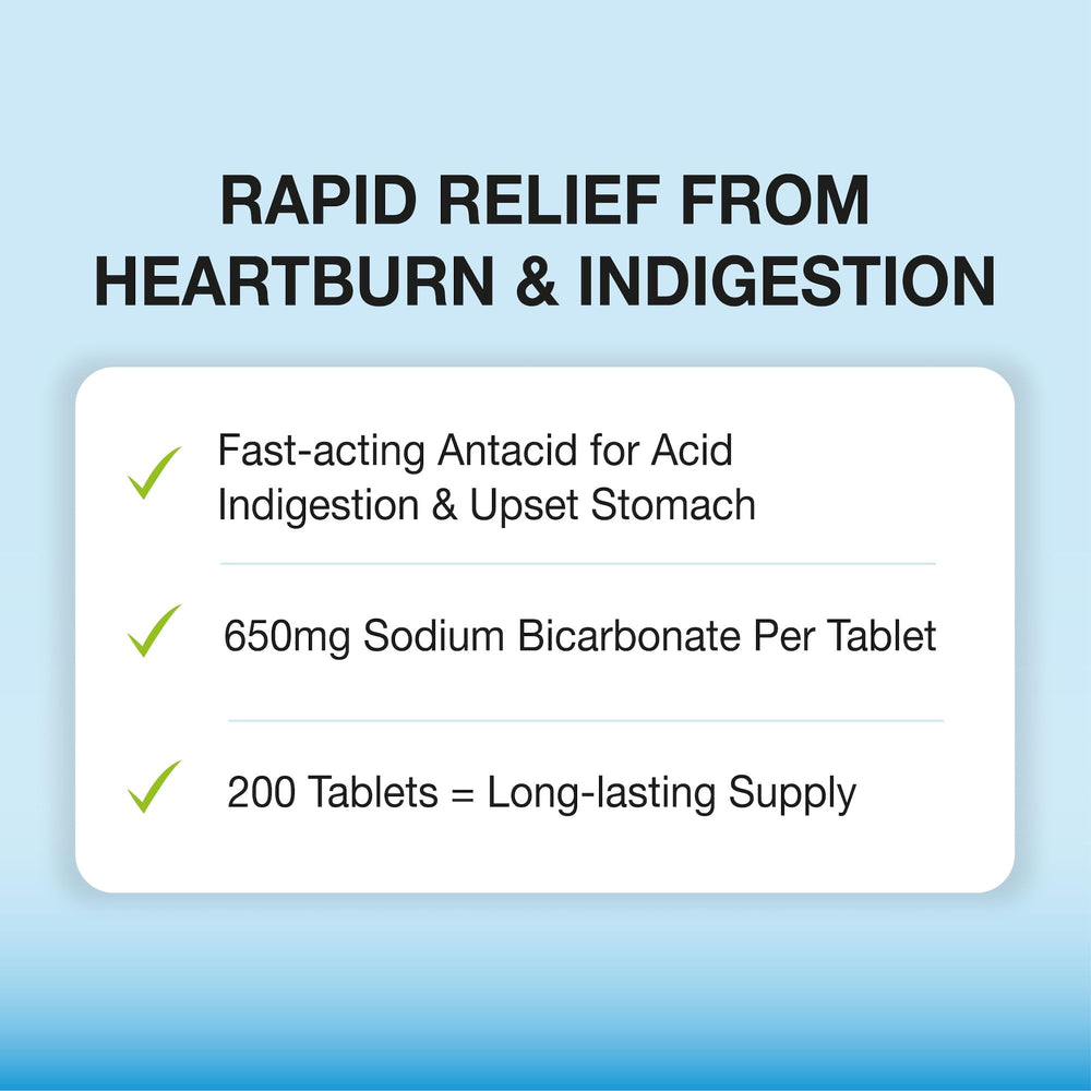 Puregen Labs Sodium Bicarbonate Tablets 650mg dissolving in water for faster relief.