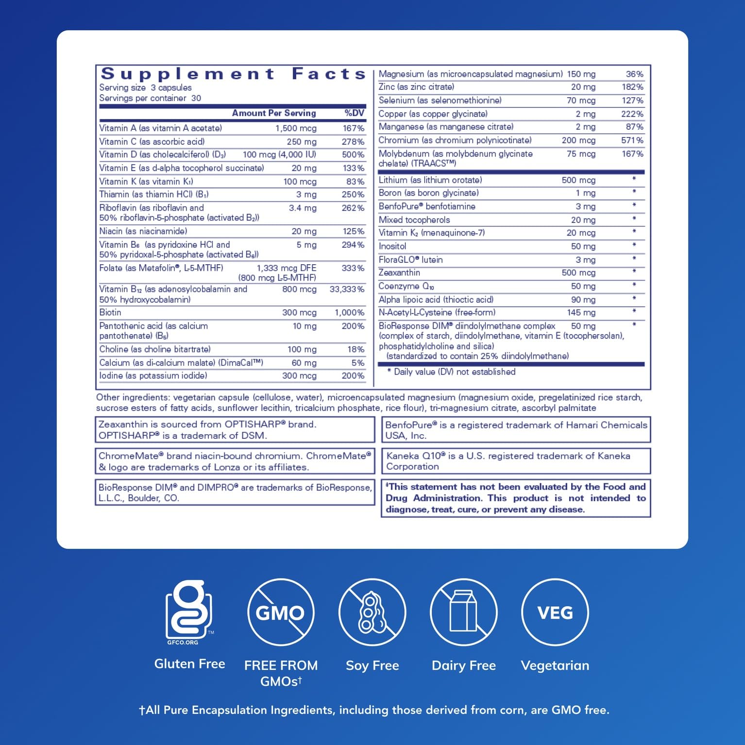 Front label of PureGenomics UltraMultivitamin