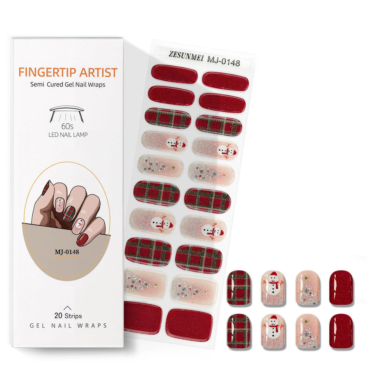 PureGlow Co christmas gel nail strips in red snowmen design for quick at-home manicure