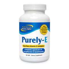 Purely-E Gel-Capsules bottle with North American Herb and Spice label