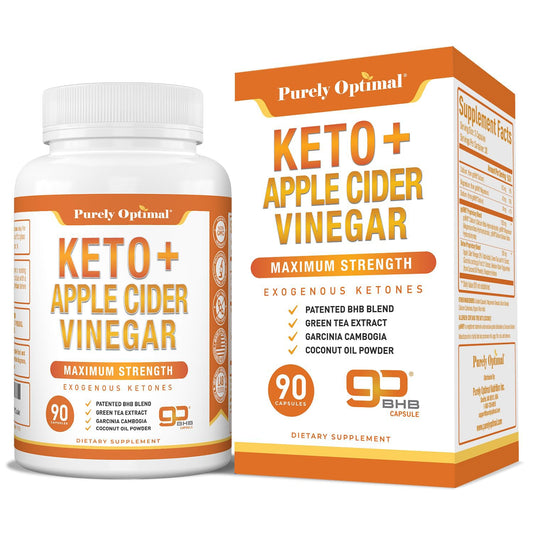 Bottle of Purely Optimal Keto BHB & Apple Cider Vinegar capsules with The Mother