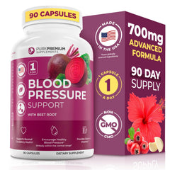 Front view of PurePremium Beet Root Capsules bottle (90 count)