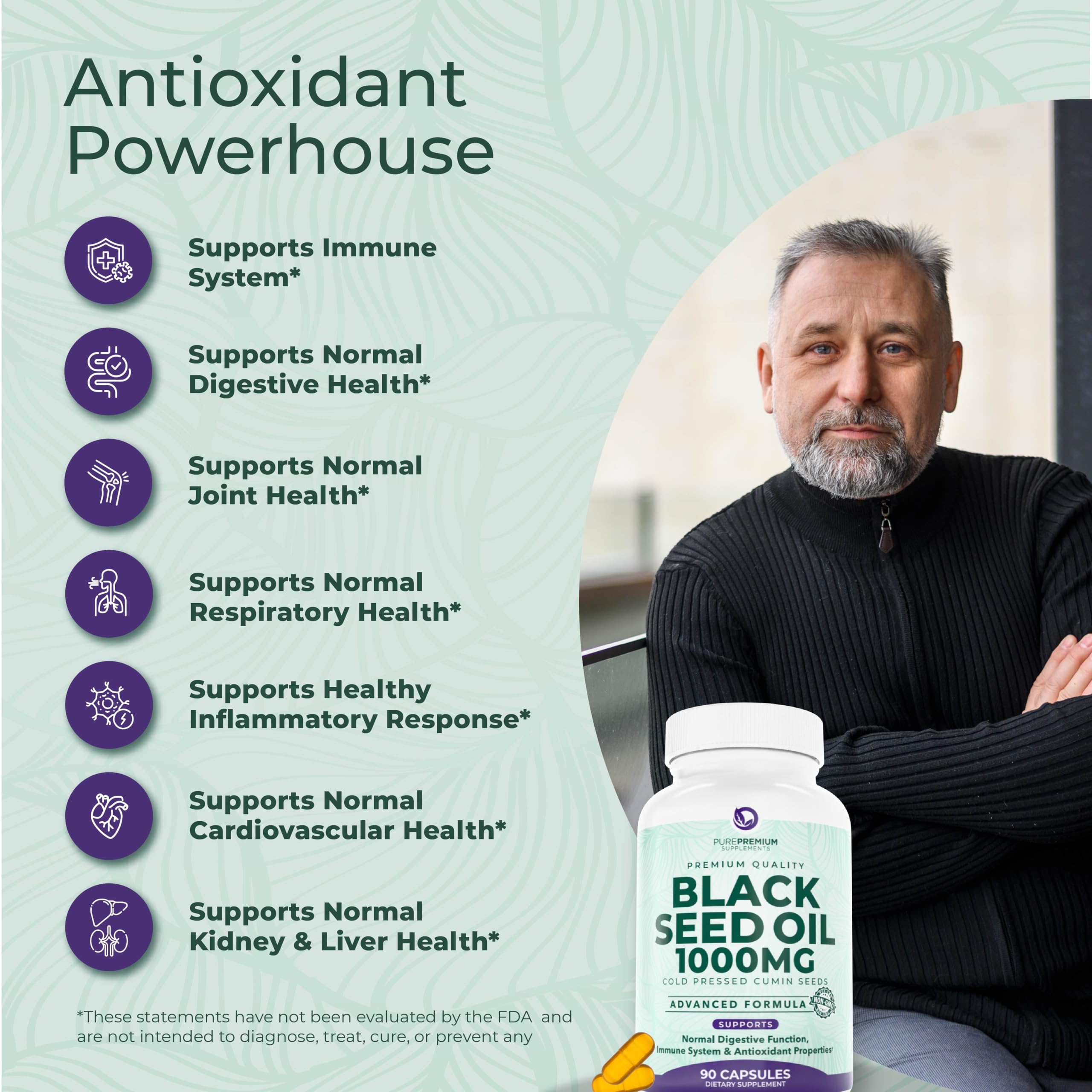 Close-up of PurePremium Black Seed Oil 500mg capsules