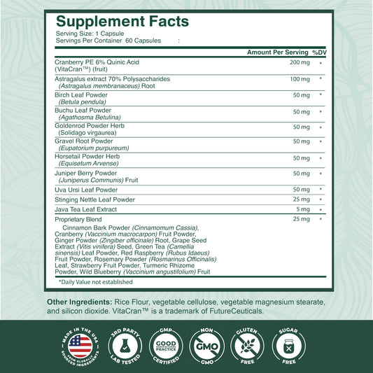 Close-up of cranberry extract and herbal ingredients for kidney health