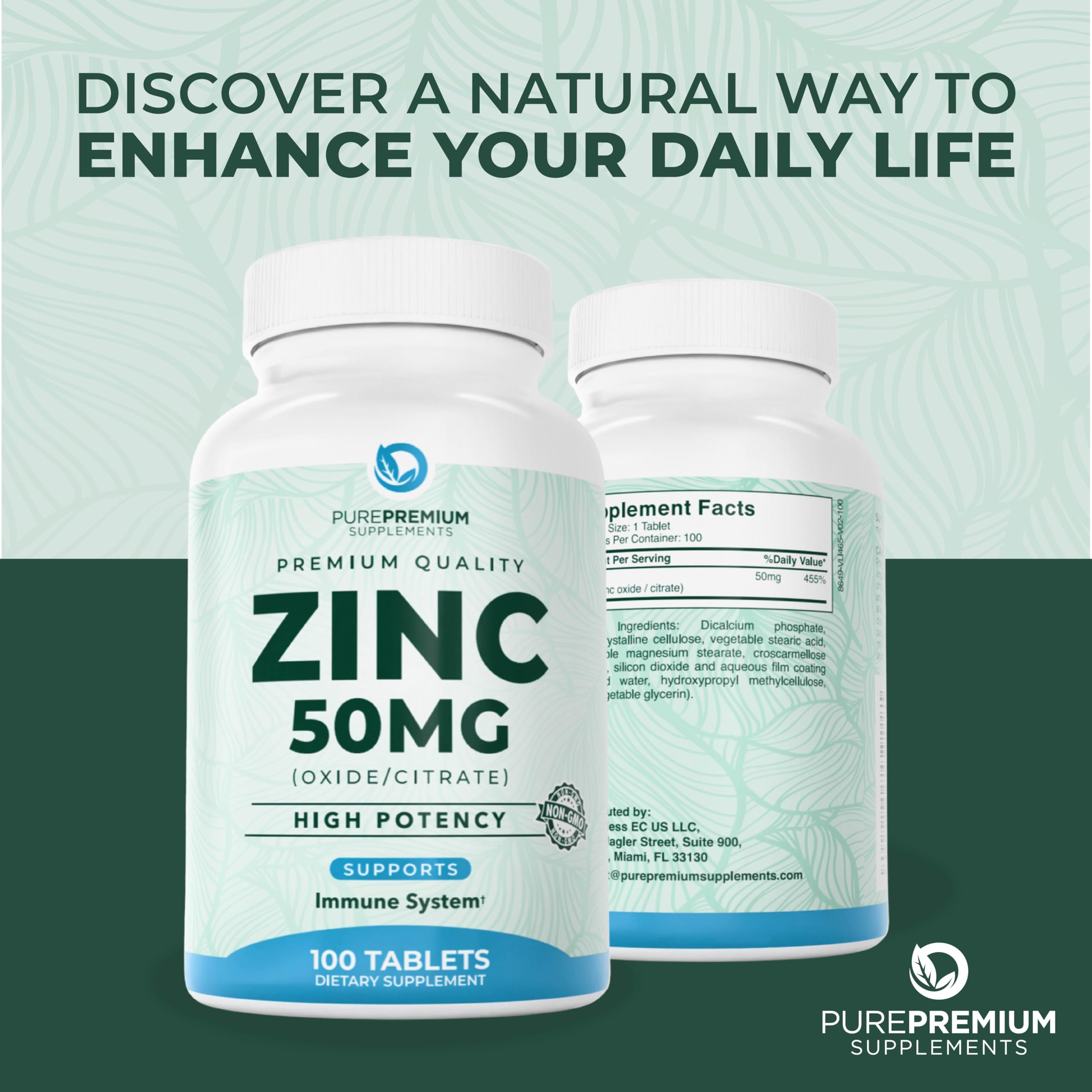 Packaging box of PurePremium Zinc 50mg with leaflet