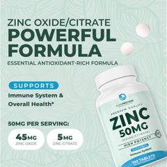 Close-up of 50mg zinc tablets
