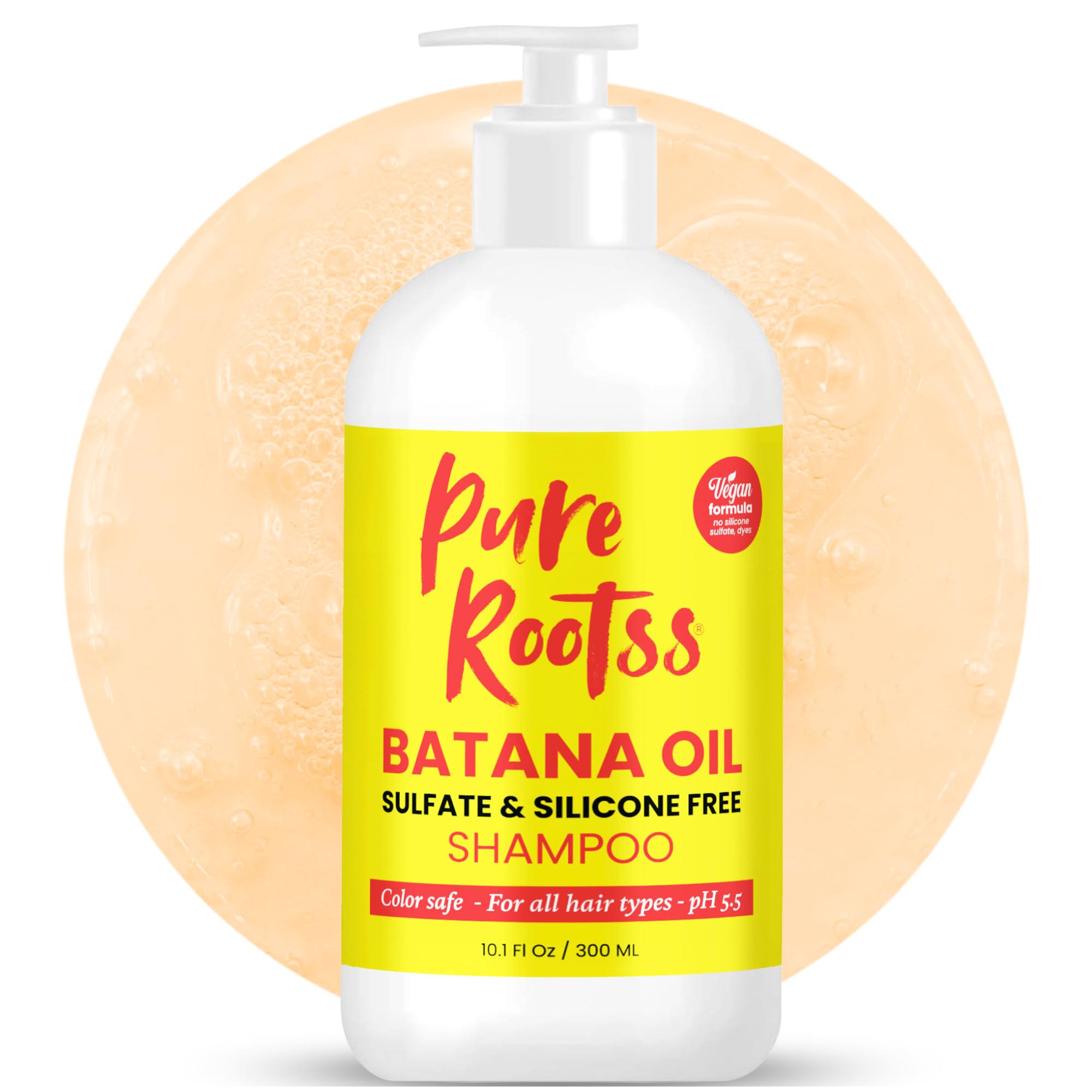 PureRootss Batana Oil Shampoo bottle with premium packaging for fuller-looking hair