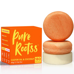 PureRootss castor oil shampoo bar packaging highlights zero-waste design for eco-conscious users.