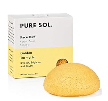 PureSOL Golden Turmeric Konjac Sponge close-up for gentle exfoliation and refreshed skin.