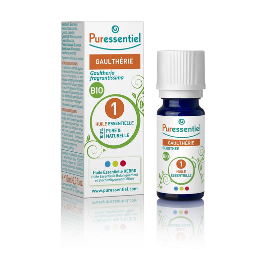 Wintergreen essential oil bottle with packaging by Puressentiel