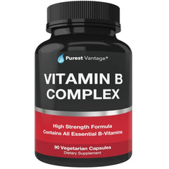 Purest Vantage Vitamin B Complex bottle containing 90 vegetarian capsules