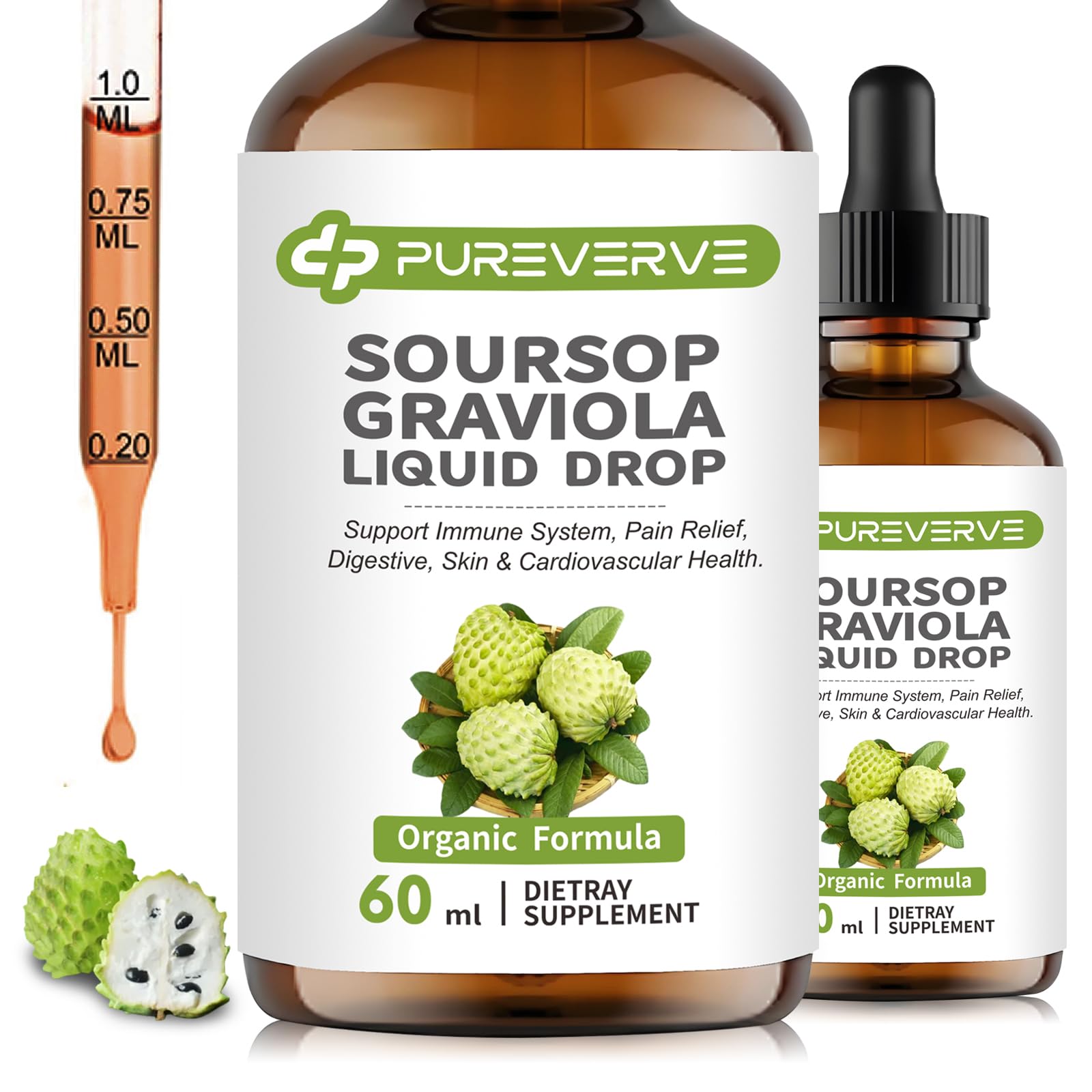 Purever Soursop Graviola liquid drop bottle – front view