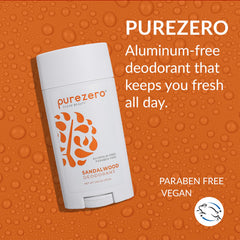 Purezero Sandalwood Deodorant stick close-up for smooth, comfortable application